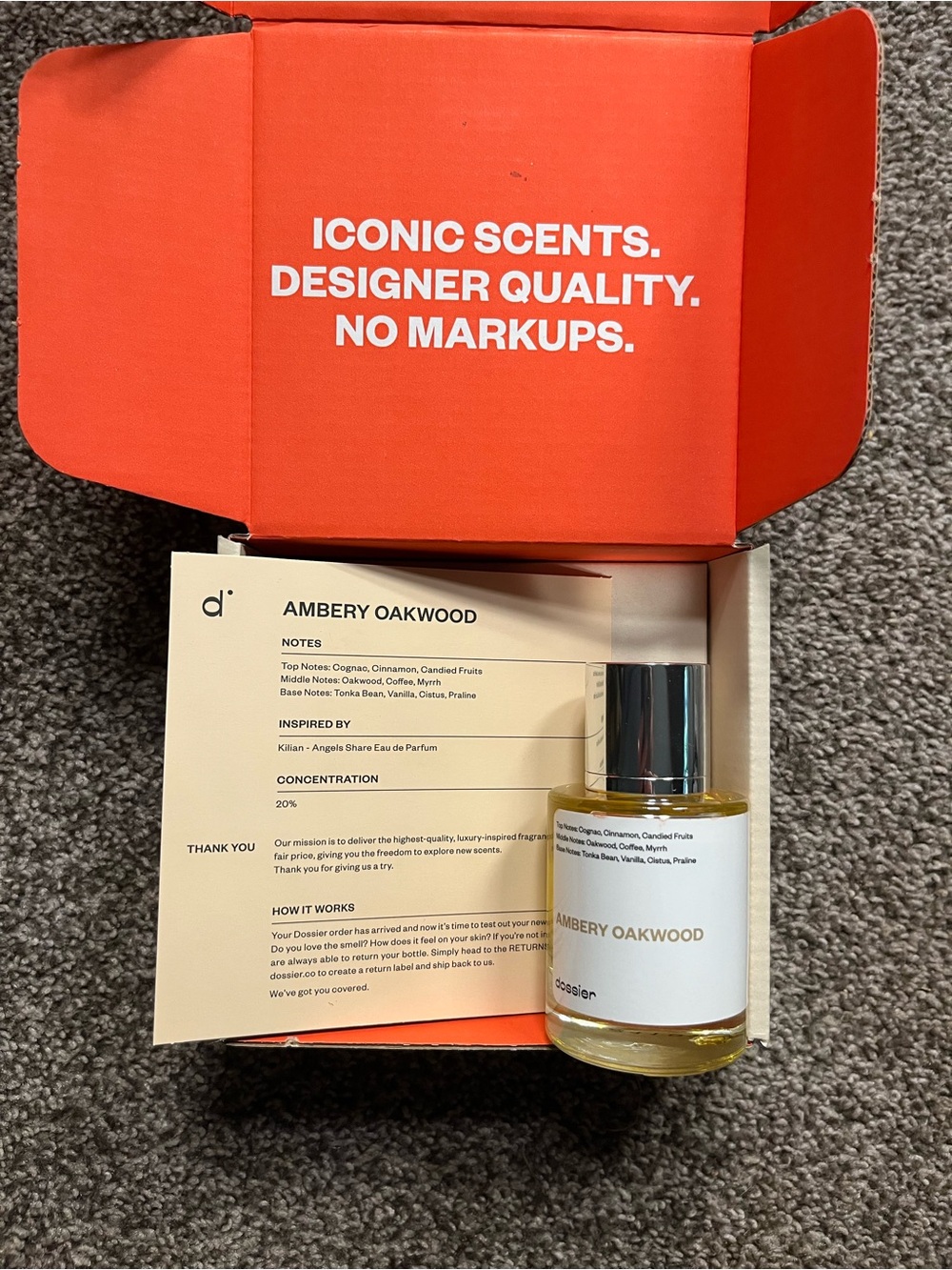 Dossier Ambery Oakwood EDP 50ml - NEW IN BOX - KILLIAN ANGELS SHARE INSPO
